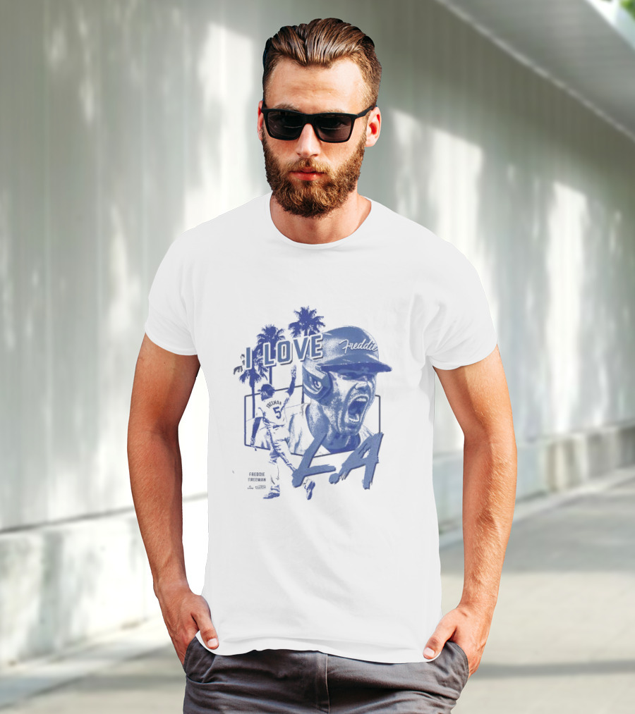 I Love LA Freddie Freeman Baseball Player Palm Trees Dodger Blue T-Shirt