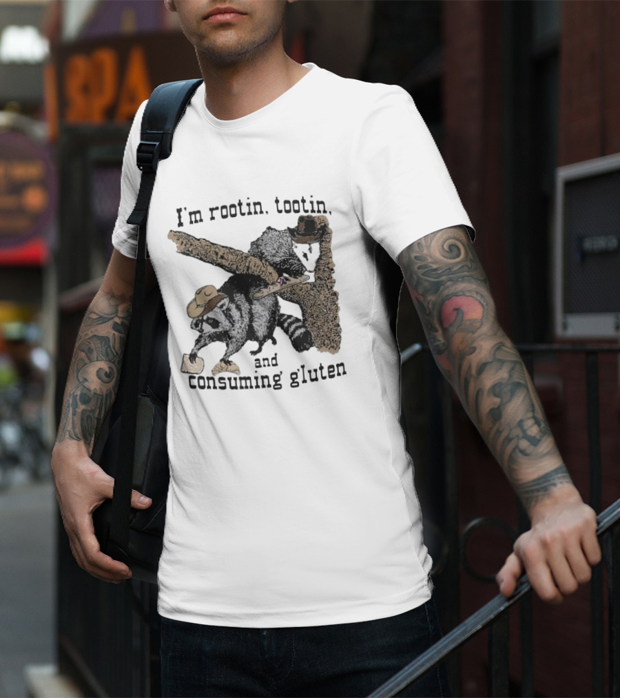 I'm Rootin Tootin Raccoon Duo Consuming Gluten In Cowboy Hats T-Shirt
