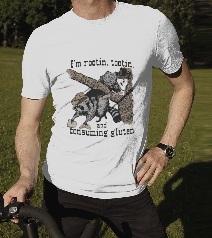 I'm Rootin Tootin Raccoon Duo Consuming Gluten In Cowboy Hats T-Shirt