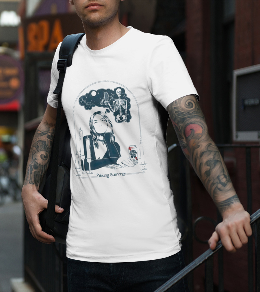 Young Summer Pabst Skeleton Night Sky Candles And Can T-Shirt