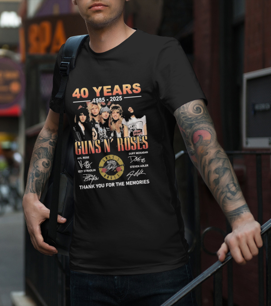 40 Years 1985-2025 Guns N’ Roses Thank You For The Memories Axl Rose Slash Duff McKagan Izzy Stradlin Steven Adler T-Shirt