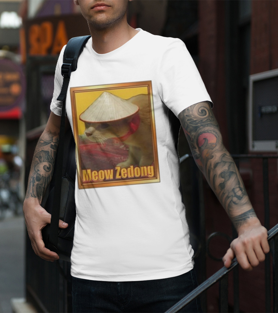 Funny Ahh Tees Meow Zedong Cat With Hat T-Shirt