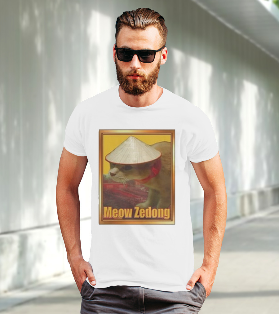 Funny Ahh Tees Meow Zedong Cat With Hat T-Shirt