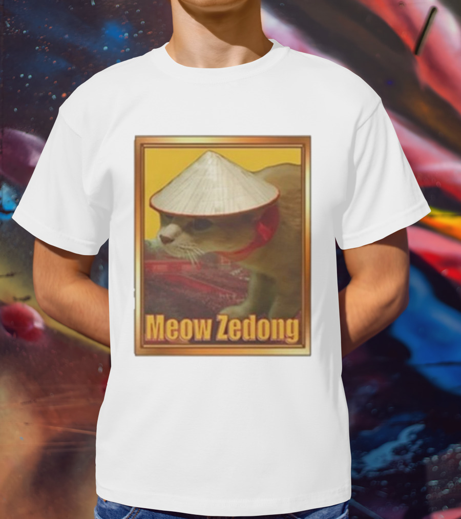 Funny Ahh Tees Meow Zedong Cat With Hat T-Shirt