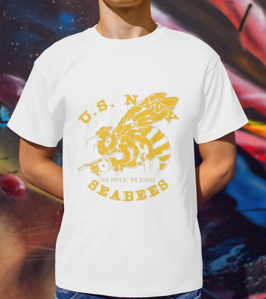 U.S. Navy Seabees We Build We Fight Vintage Bee With Tool T-Shirt