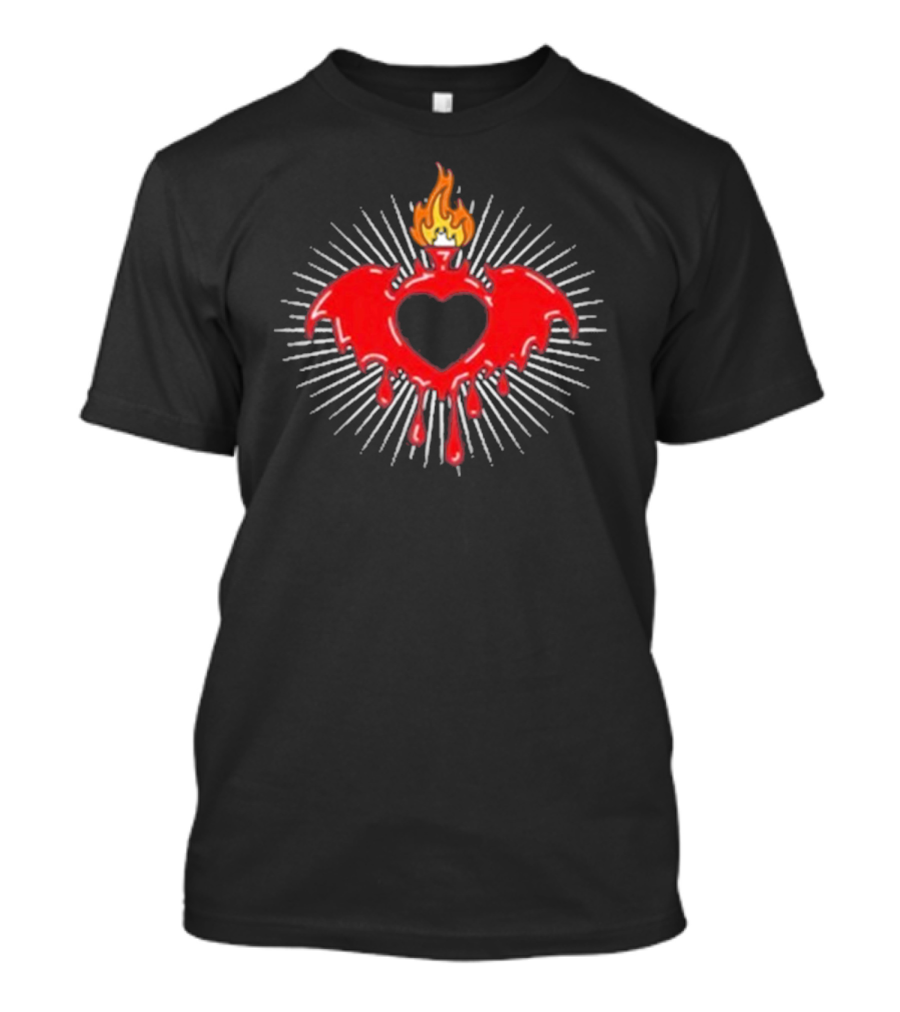 Clandestine Forever Sacred Flaming Heart With Wings And Radiating Light T-Shirt