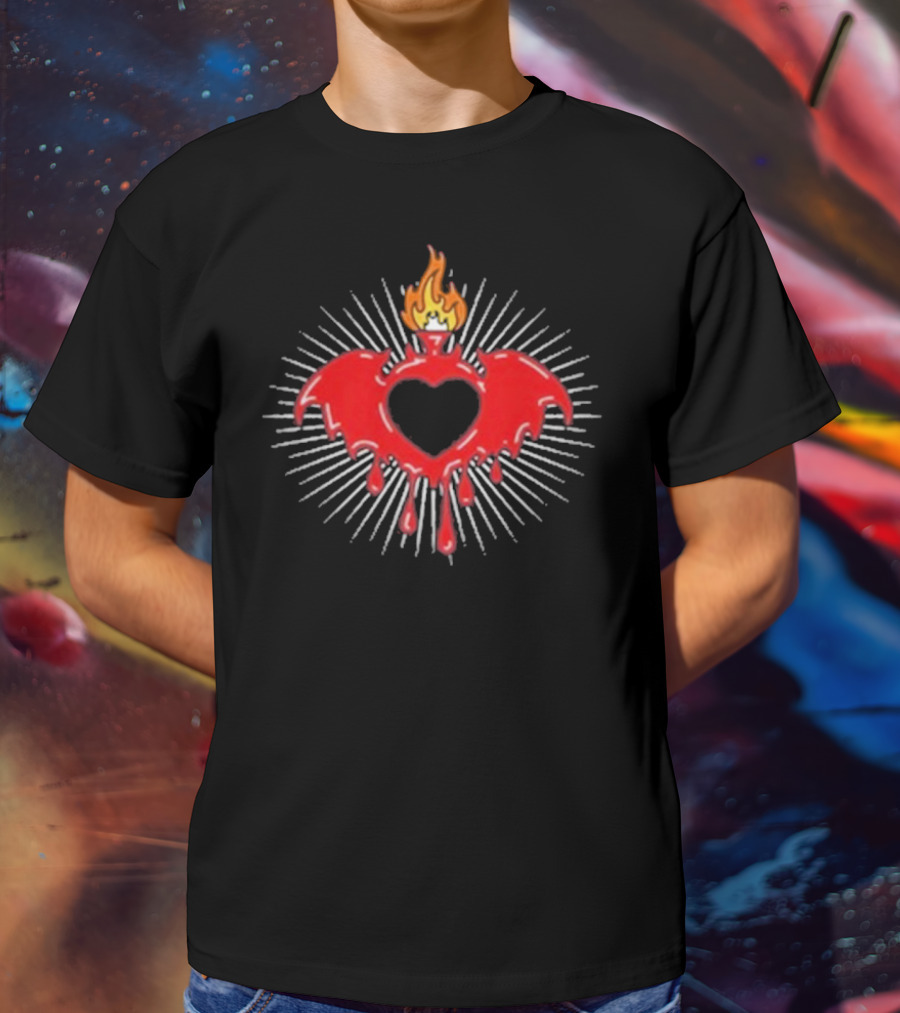 Clandestine Forever Sacred Flaming Heart With Wings And Radiating Light T-Shirt