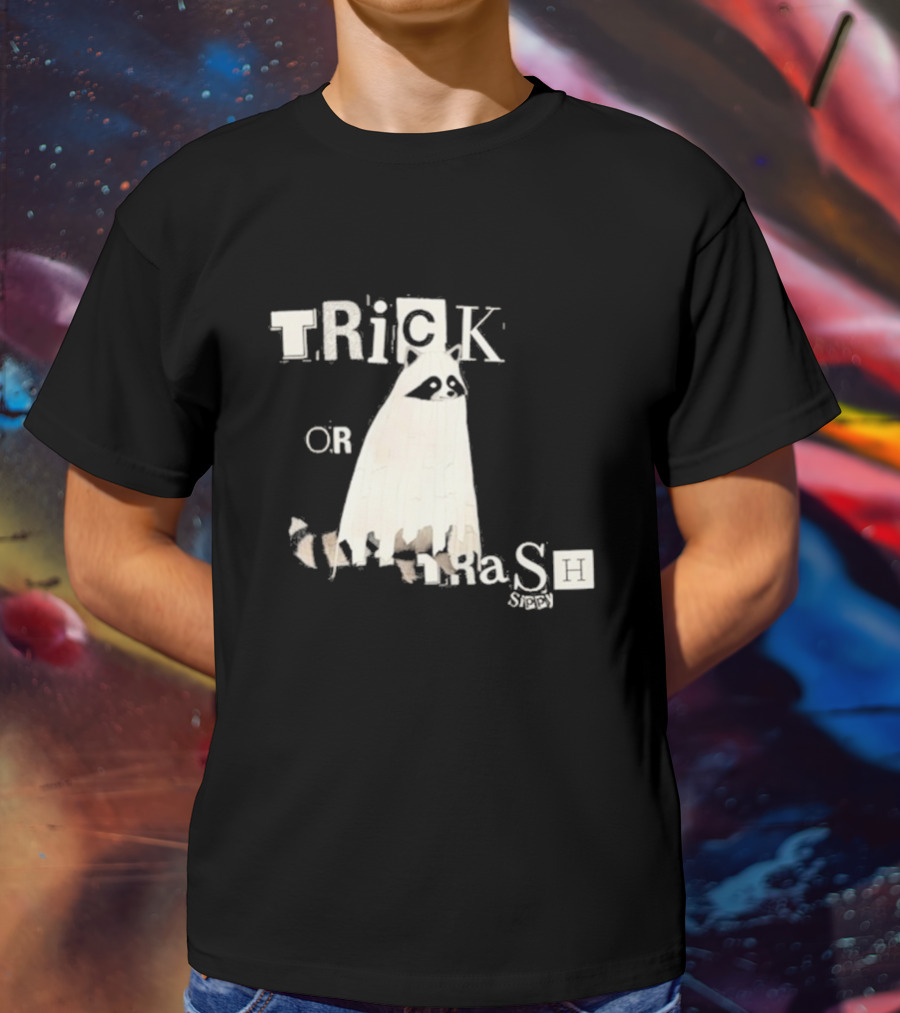 TRICK OR TRASH SIPPY Black Raccoon Ghost Costume T-Shirt