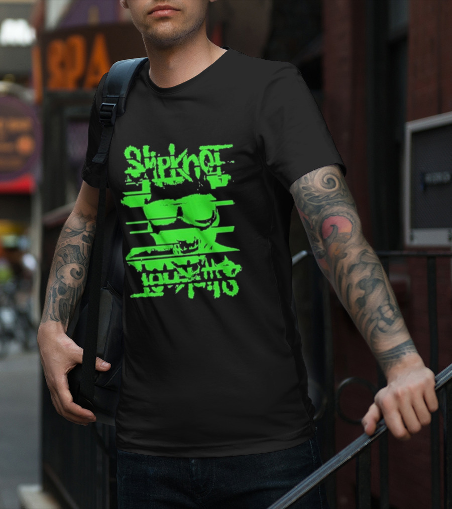 Slipknot The Thick Glitch Skull Neon Green T-Shirt