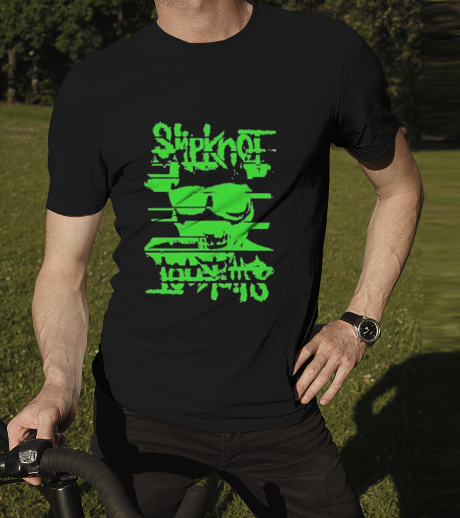Slipknot The Thick Glitch Skull Neon Green T-Shirt