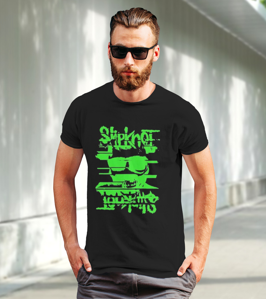 Slipknot The Thick Glitch Skull Neon Green T-Shirt
