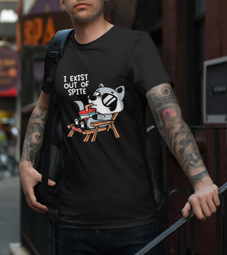 I Exist Out Of Spite Relaxing Raccoon With Sunglasses T-Shirt
