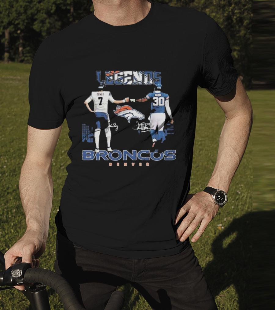 Denver Broncos Legends Elway Davis Signature Football Duo T-Shirt