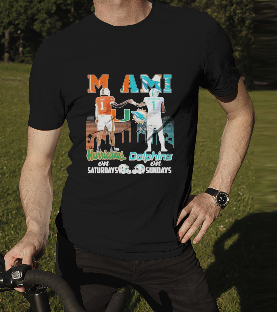 Miami Hurricanes On Saturdays Dolphins On Sundays T-Shirt