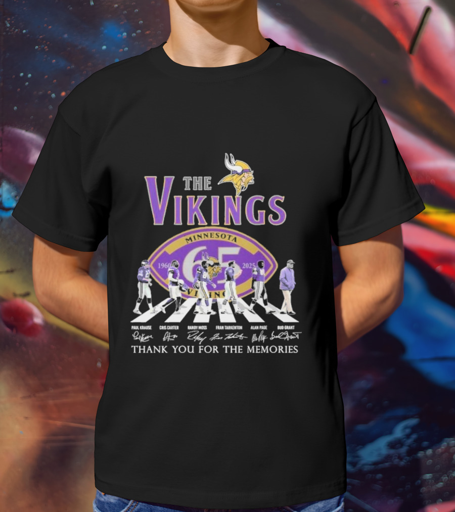 Minnesota Vikings Thank You For The Memories 1960-2025 Paul Krause Chris Carter Randy Moss Fran Tarkenton Alan Page Bud Grant T-Shirt