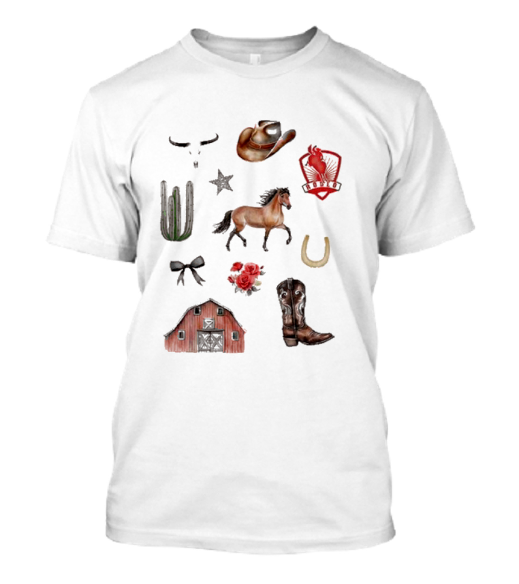 Books With Jess Cowboy Chestnut Cactus Horse Barn Boots Rose Rodeo Badge Hat Skulls Star Horseshoe T-Shirt