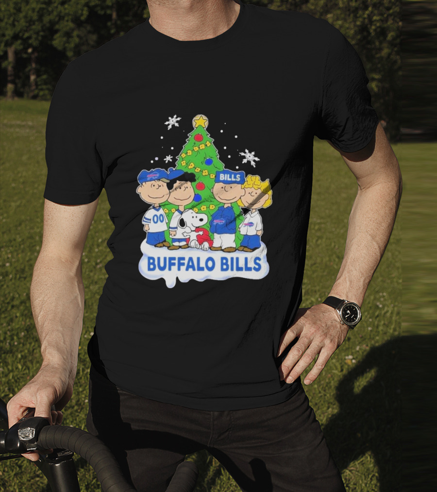 Buffalo Bills Snoopy Christmas Tree Peanuts Characters Holiday Scene T-Shirt