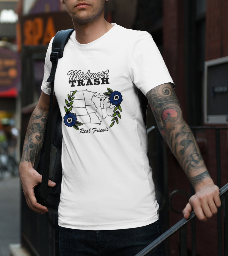 Midwest Trash Real Friends Map With Flowers T-Shirt
