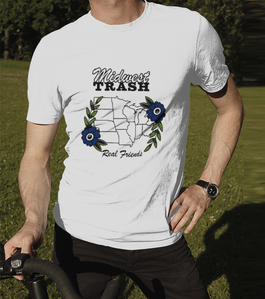 Midwest Trash Real Friends Map With Flowers T-Shirt