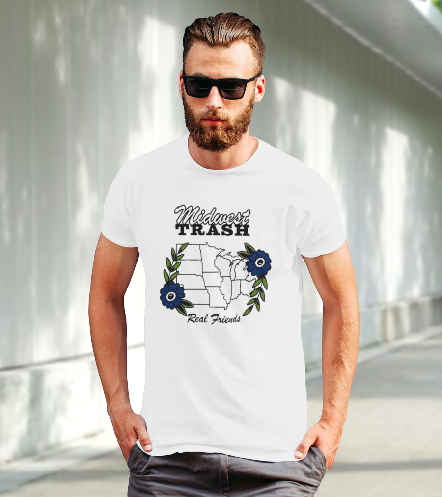 Midwest Trash Real Friends Map With Flowers T-Shirt