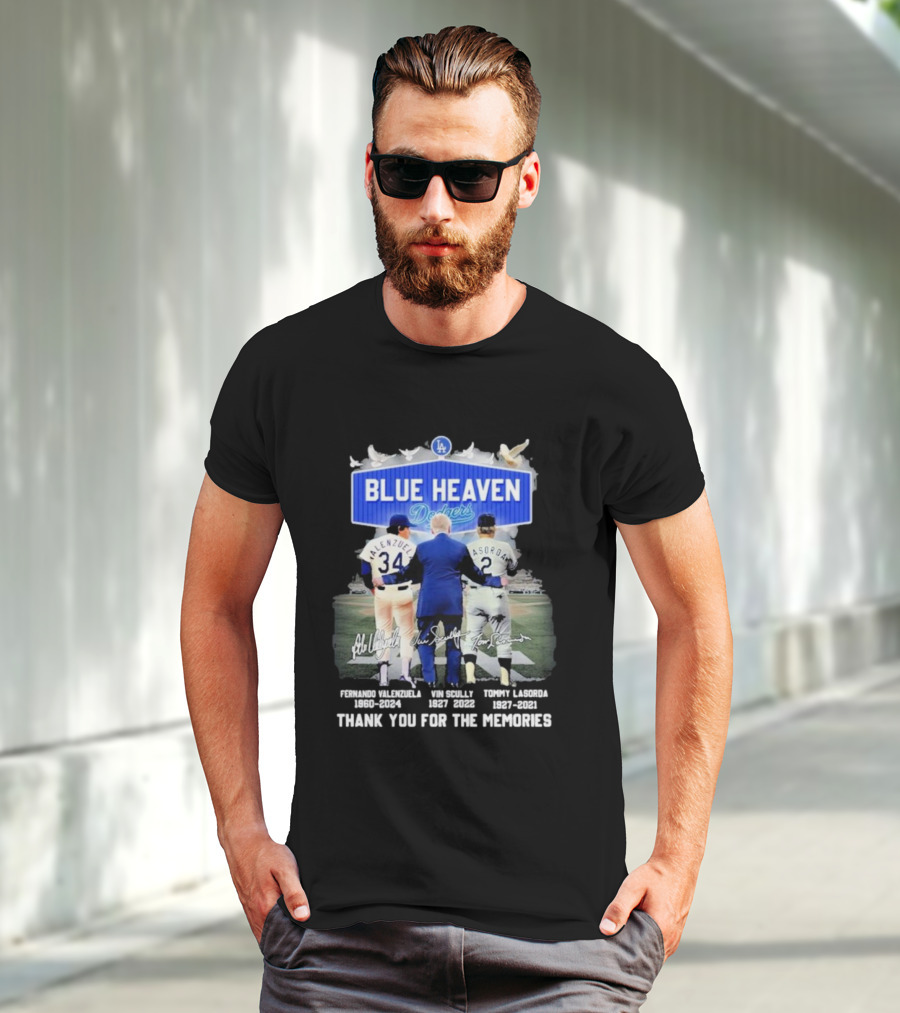 Blue Heaven Dodgers Thank You For The Memories Fernando Valenzuela Vin Scully Tommy Lasorda T-Shirt