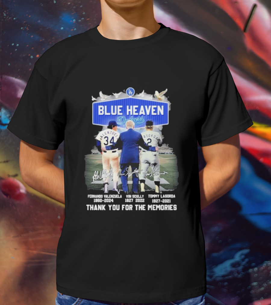 Blue Heaven Dodgers Thank You For The Memories Fernando Valenzuela Vin Scully Tommy Lasorda T-Shirt