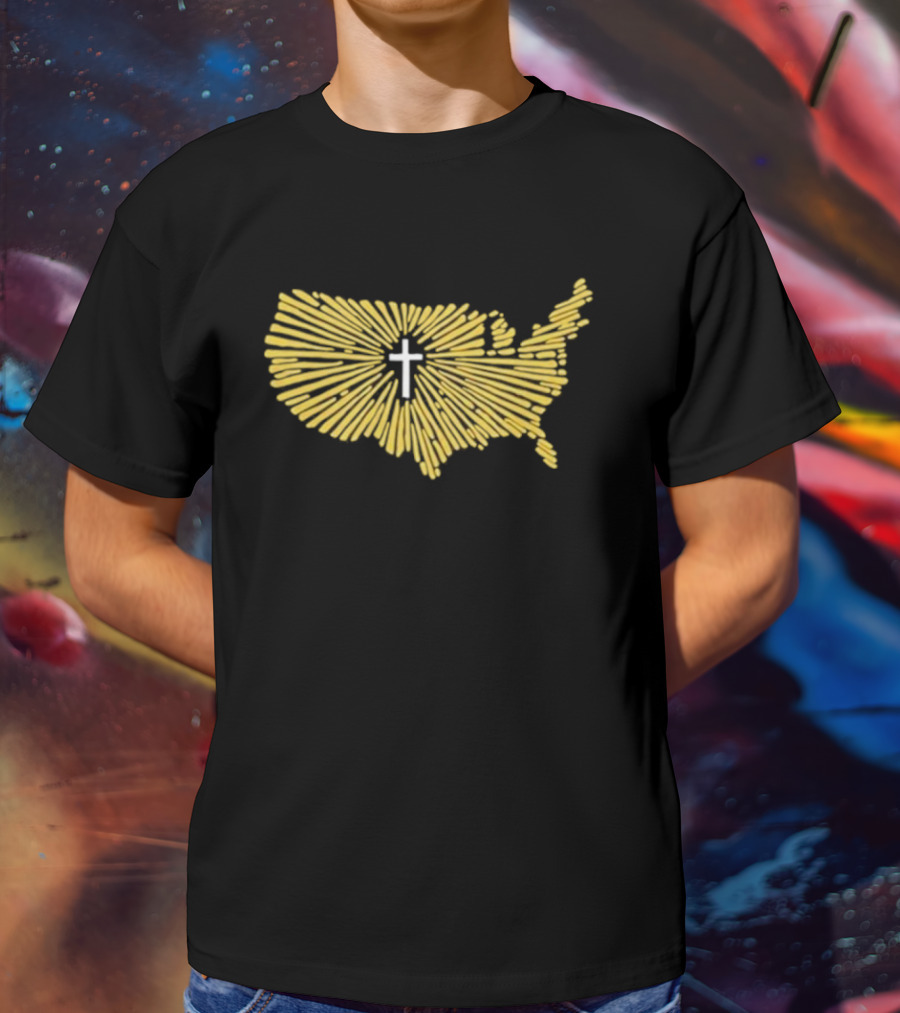 Christian Nationalism Cross In Radiating USA Outline Ccn T-Shirt