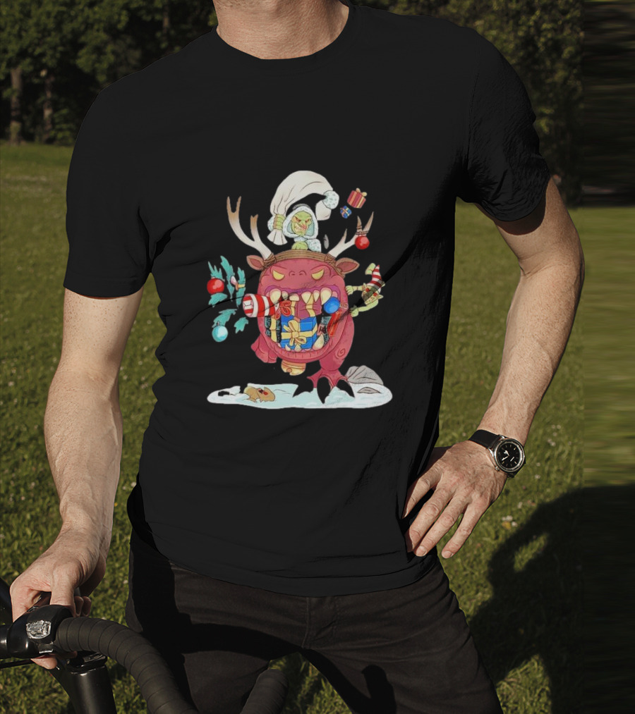 Grotmas Gitz Merry Gitmas Festive Creature With Antlers And Gifts T-Shirt