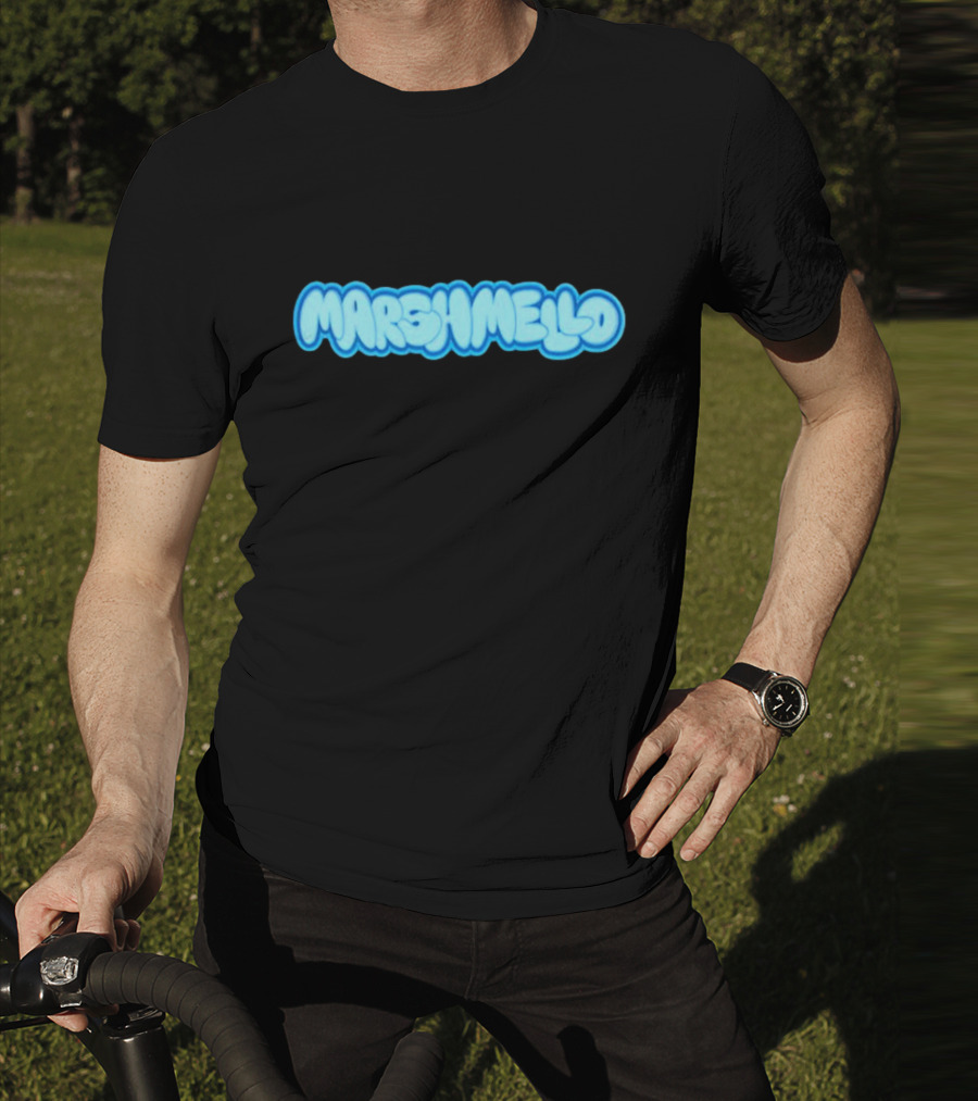 MARSHMELLO Bubble Style Logo Blue Text T-Shirt