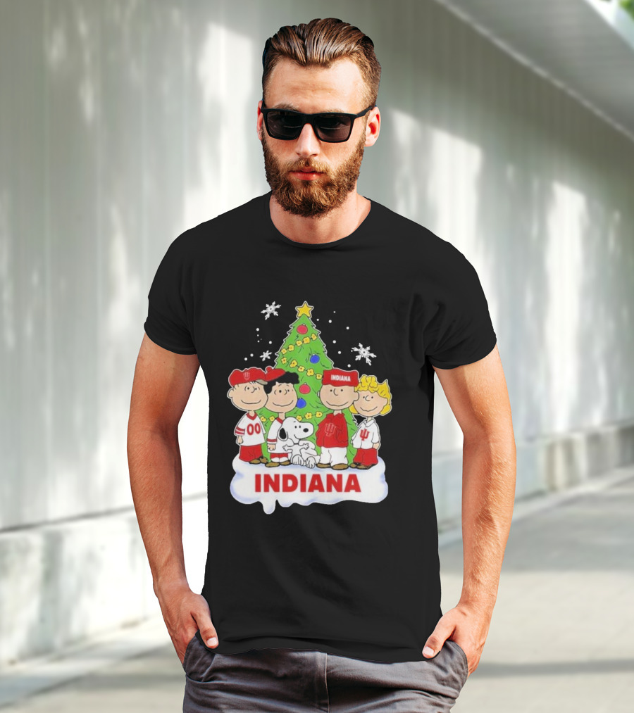Indiana Hoosiers Snoopy Peanuts Christmas Tree Charlie Brown Lucy Linus T-Shirt