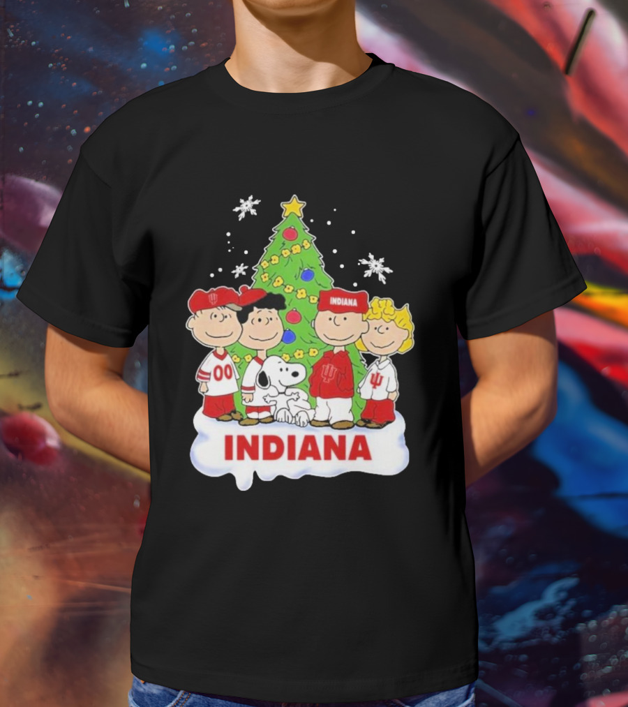 Indiana Hoosiers Snoopy Peanuts Christmas Tree Charlie Brown Lucy Linus T-Shirt