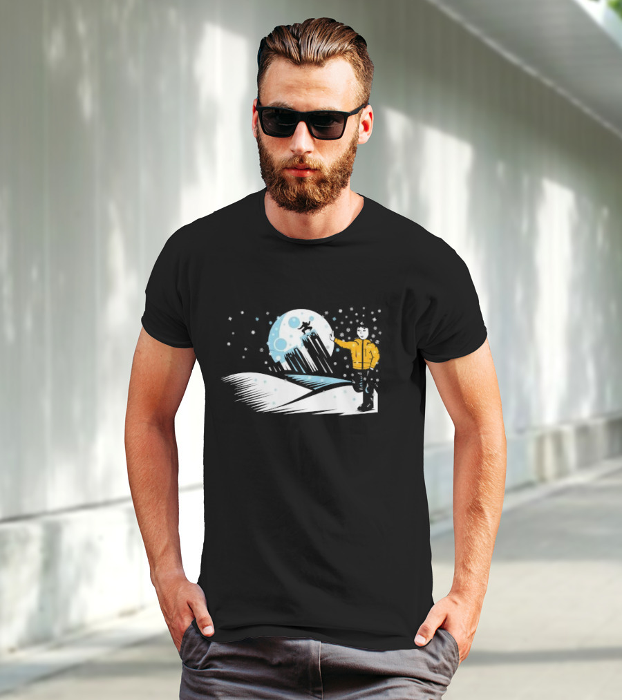 Winter Outdoors Daft Laddie Moon Snow Night Adventure T-Shirt
