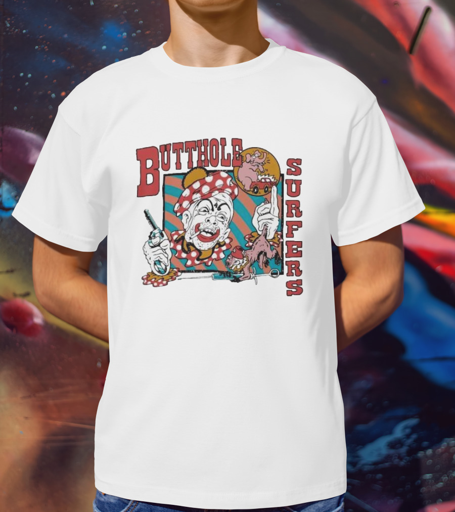 Butthole Surfers Clown With Gun And Pig On Wheels T-Shirt