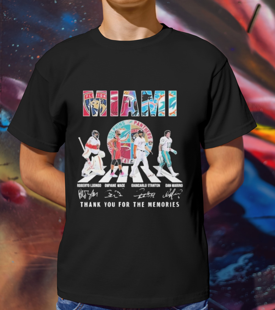 Miami Dolphins Panthers Heat Marlins Marino Luongo Wade Stanton Thank You For The Memories T-Shirt