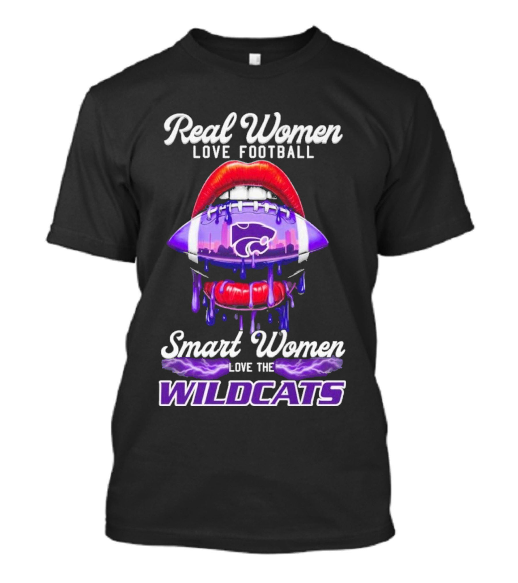 Real Women Love Football Smart Women Love The Wildcats Kansas State Lips T-Shirt