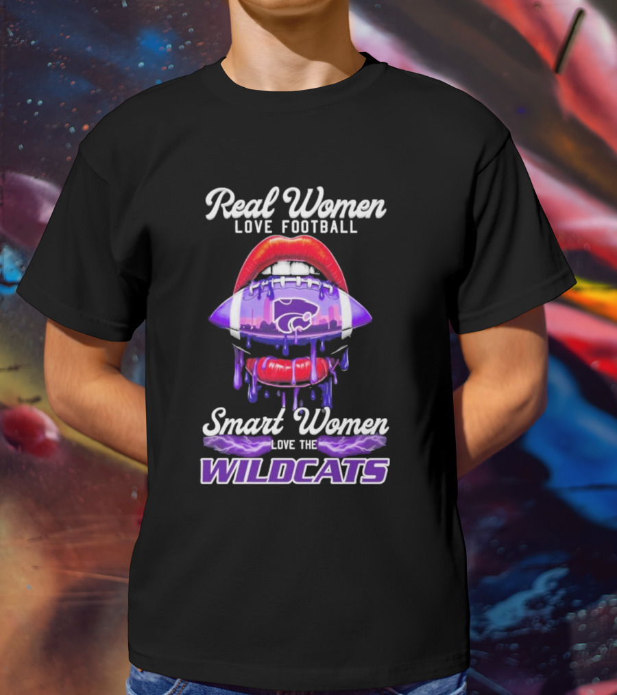 Real Women Love Football Smart Women Love The Wildcats Kansas State Lips T-Shirt