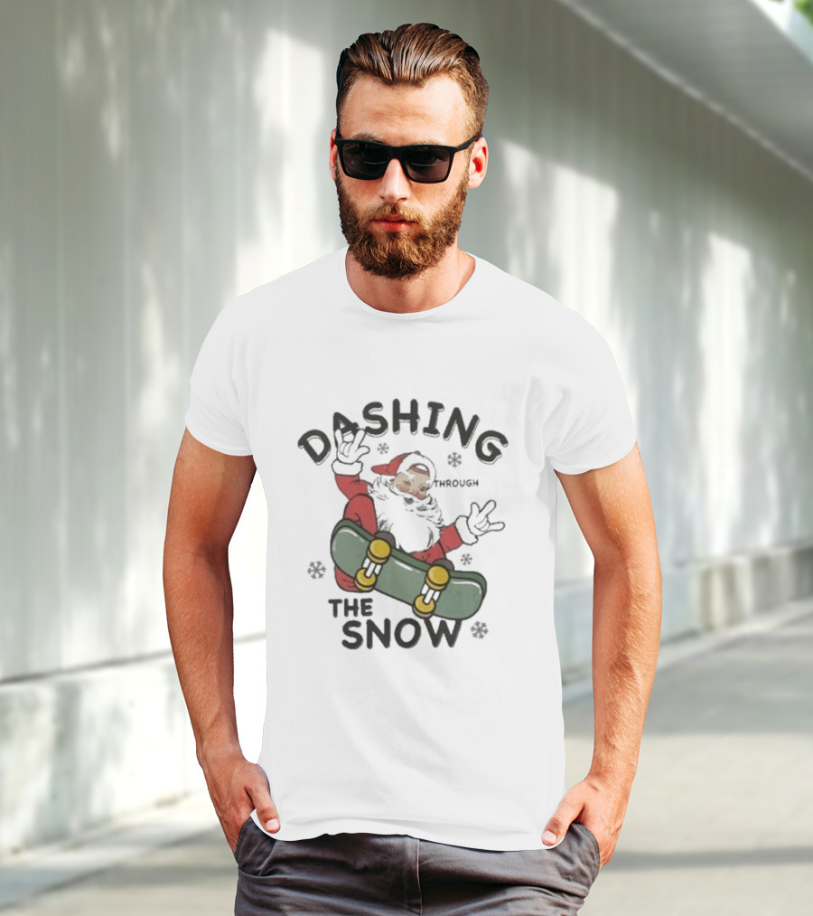 Santa Dashing Through The Snow On Snowboard Christmas T-Shirt