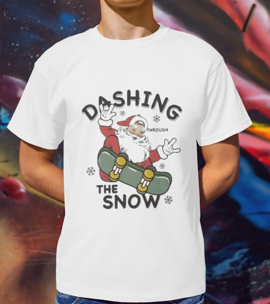 Santa Dashing Through The Snow On Snowboard Christmas T-Shirt