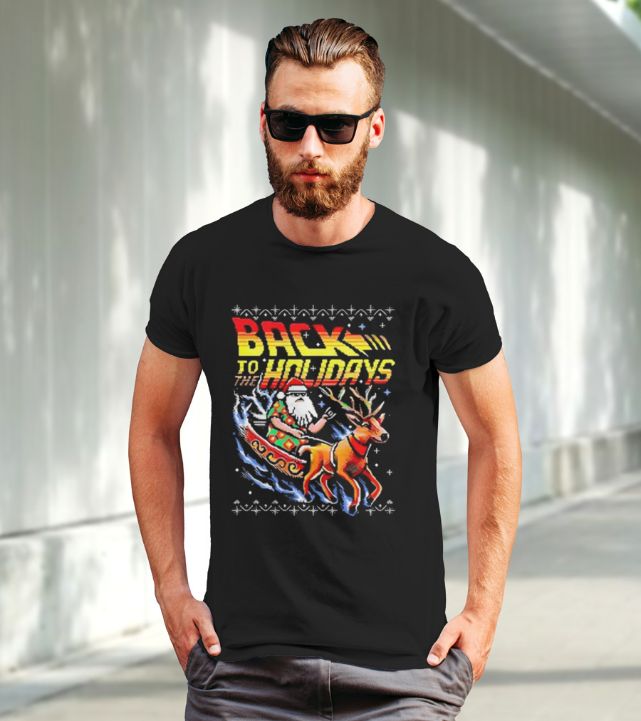 BACK TO THE HOLIDAYS Santa In His Sleigh X Back To The Future Ugly Christmas T-Shirt