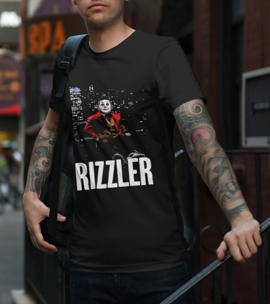 Rizzler Shitheadsteve Joker Style Cityscape Background T-Shirt