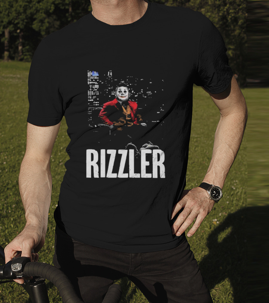 Rizzler Shitheadsteve Joker Style Cityscape Background T-Shirt