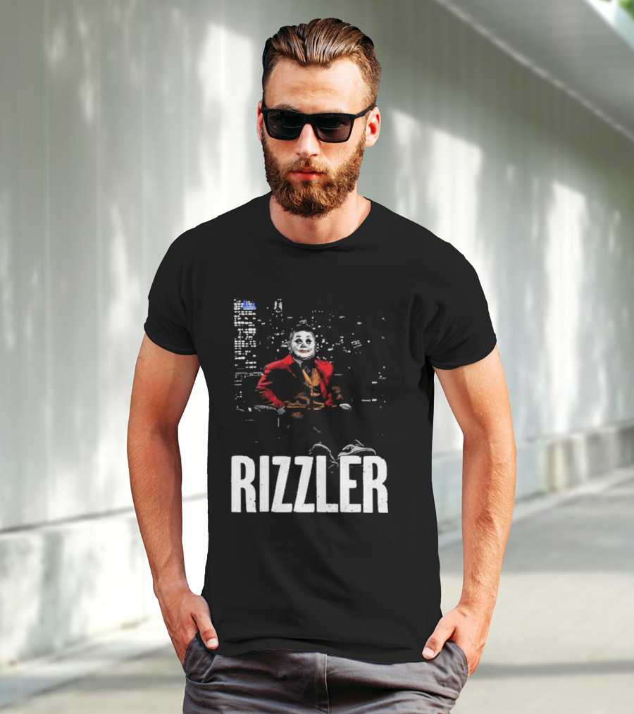 Rizzler Shitheadsteve Joker Style Cityscape Background T-Shirt