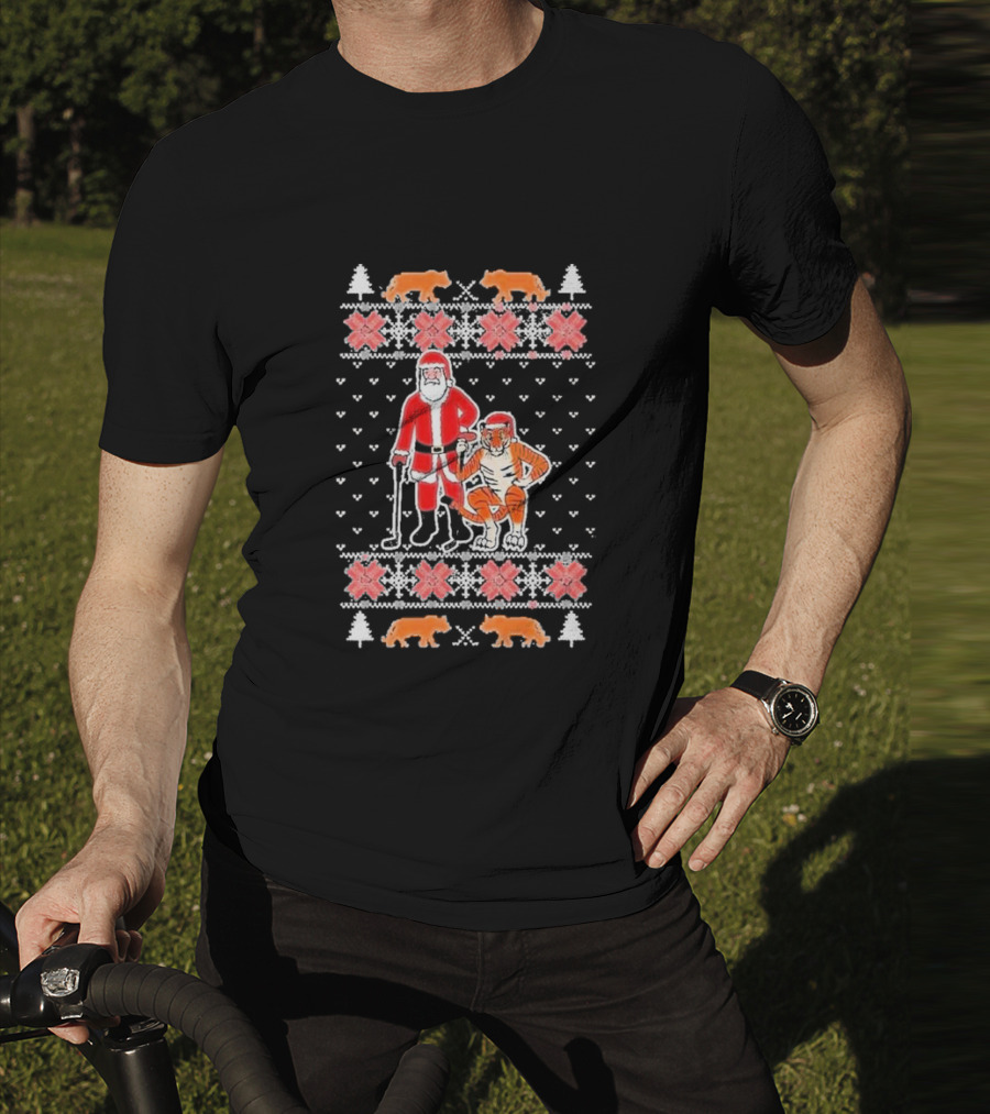 Golf Santa Tiger Vision Ugly Christmas T-Shirt