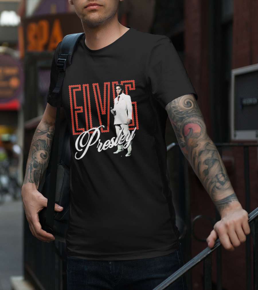 Elvis Presley White Suit Retro Lights T-Shirt