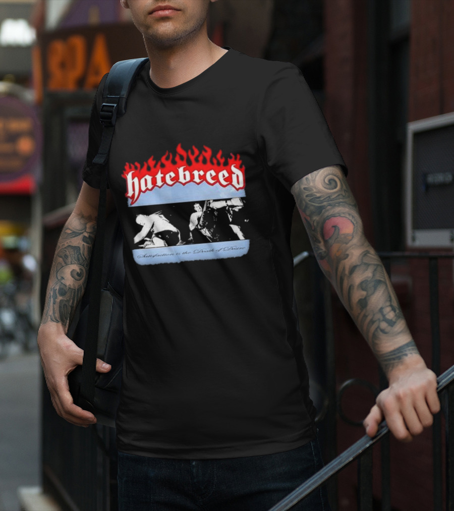 Hatebreed Flames Satisfaction Is The Death Of Desire Black And White Band Scene T-Shirt