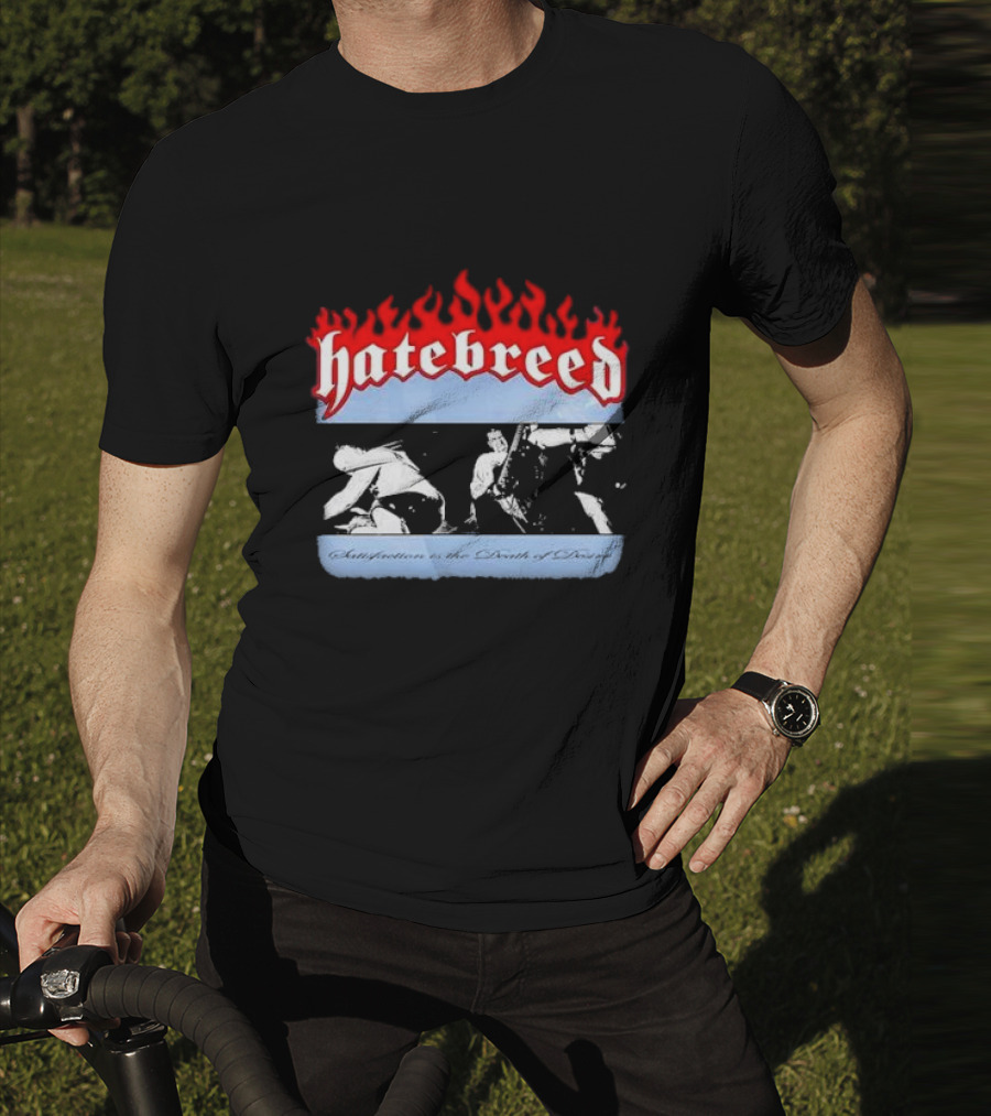 Hatebreed Flames Satisfaction Is The Death Of Desire Black And White Band Scene T-Shirt