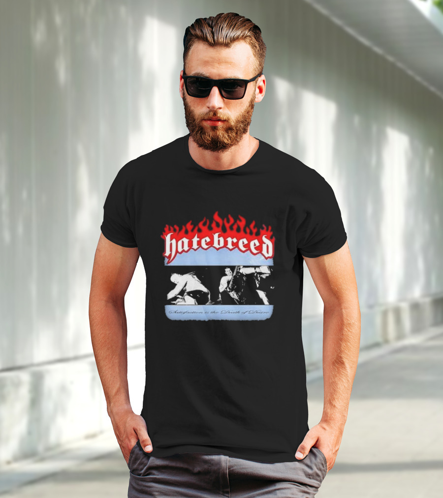 Hatebreed Flames Satisfaction Is The Death Of Desire Black And White Band Scene T-Shirt