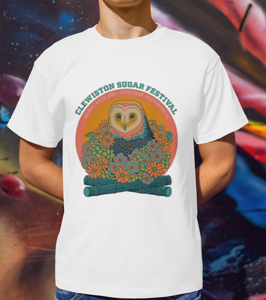 Clewiston Sugar Festival March 14-15 2025 Civic Park Clewiston FL Owl And Flowers T-Shirt