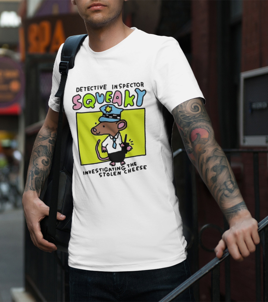 Detective Inspector Squeaky Investigating The Stolen Cheese Mouse Policeman Cartoon T-Shirt