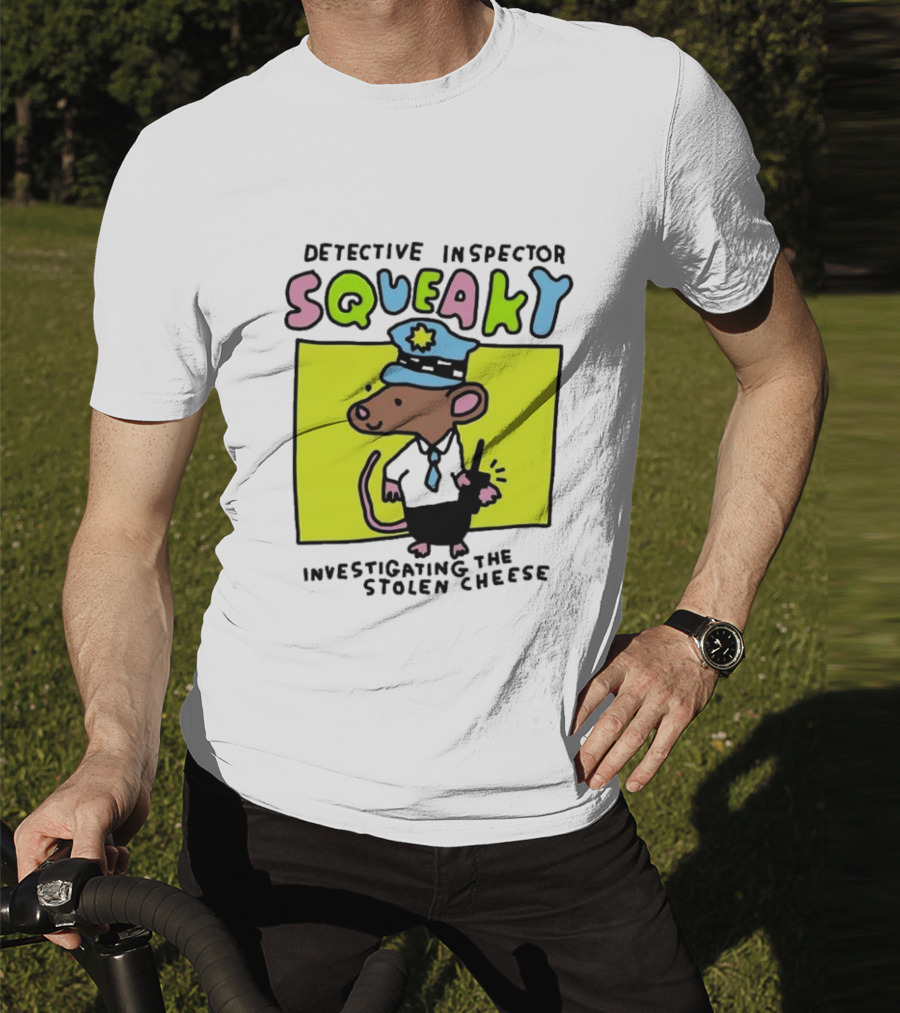 Detective Inspector Squeaky Investigating The Stolen Cheese Mouse Policeman Cartoon T-Shirt